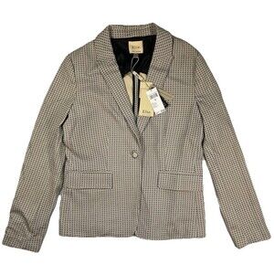 Elie Tahari Blazer Women Size 10 Beige Black Geometric Floral Single Button Coat